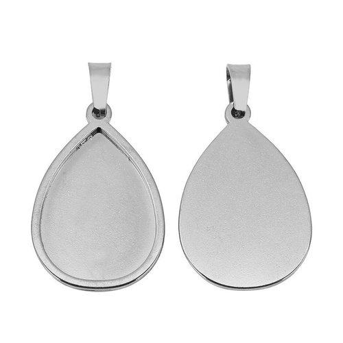 Bu112305231624473268 ref 7 – lot de 1 supports de pendentif goutte 18 x 25 mm avec attache triangle – acier inox 304 – argenté