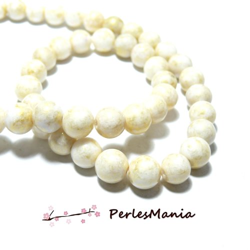 H23201f – lot 1/2 fil d'environ 45 perles jade mashan crème mordoré 4mm