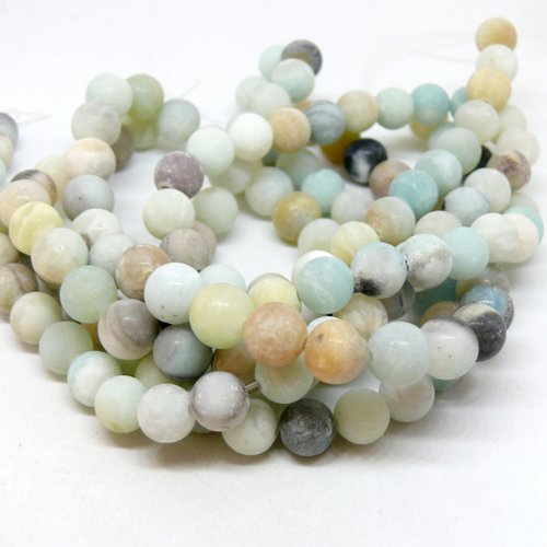 Hd616 – lot de 1/2 fil d’environ 45 perles rondes amazonite effet givre 4mm