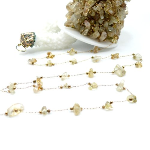 H11i01920c – lot de 20 cm chaîne maille délicate rectangle avec perles de citrine – acier inox 316 – doré 18k ionique