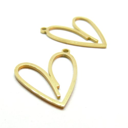 H11a07028g – lot de 1 pendentif coeur 24mm – acier inoxydable 304 doré à l'or fin 18k, placage ionique