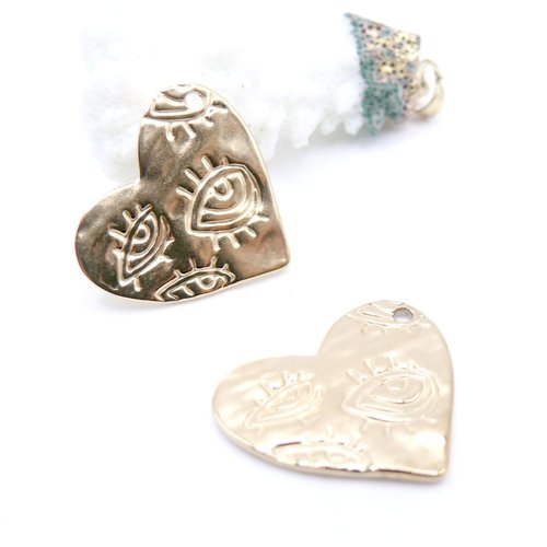 H11c15211g– lot de 1 pendentif cœur avec amulette 28 mm – acier inoxydable 304 doré à l'or fin 18k