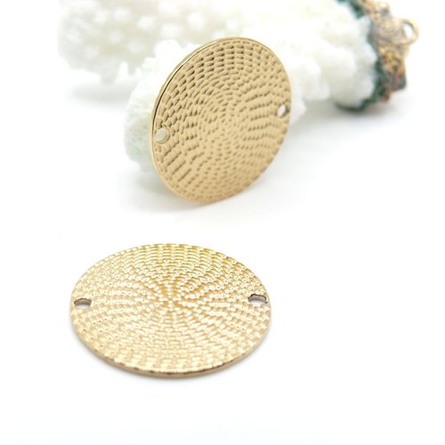 H11c06604g – lot de 1 pendentifs connecteur cercle texturé 20 mm – acier inoxydable 304 doré à l’or fin 18k, ionique