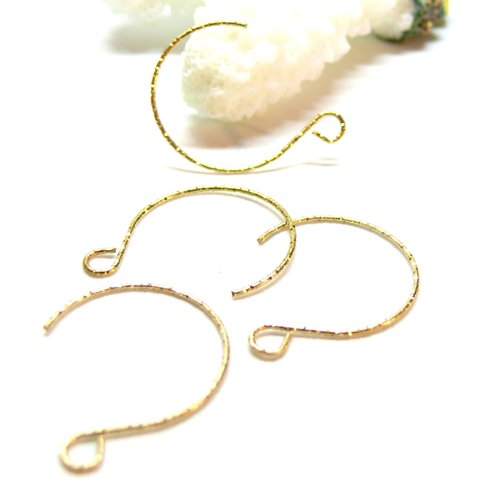 H11d18303g01 – lot de 4 crochets boucles d'oreille martelées 24mm – acier inoxydable 316l doré, placage ionique