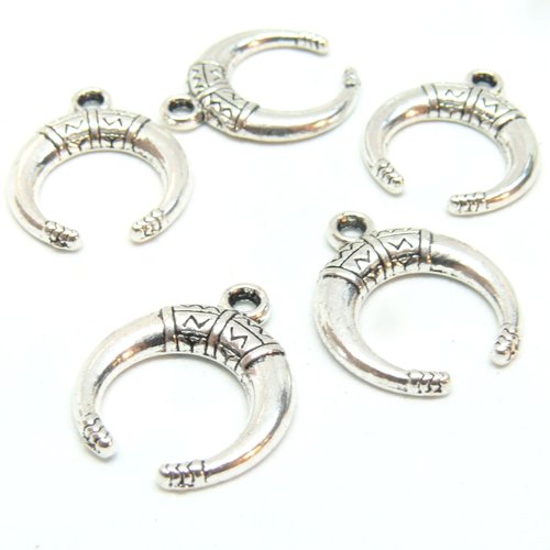 Ps1183671 – lot de 20 pendentifs corne de buffle cheyenne croissant – métal argent antique