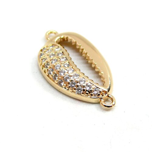 H11s350378 – lot de 1 connecteur slide coquillage cauri 21mm – cuivre doré à l'or fin 18k & rhinestone
