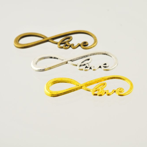 Connecteur argenté ou doré ou bronze infini et " love"