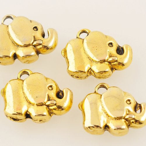 4 breloques éléphants dorés de 20 mm