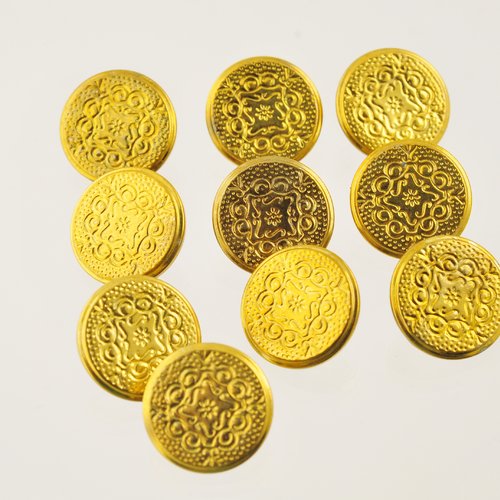 10 boutons dorés, fantaisie, vintage, 18 mm