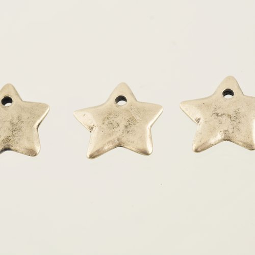 3 breloques étoiles argent vieilli 18 mm