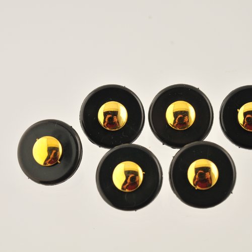 6 boutons noir et doré 18 mm