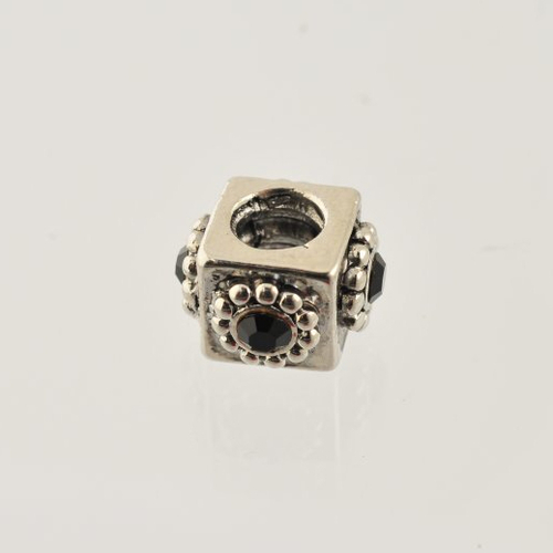 Perles style pandora cube décoré strass noir 11 mm