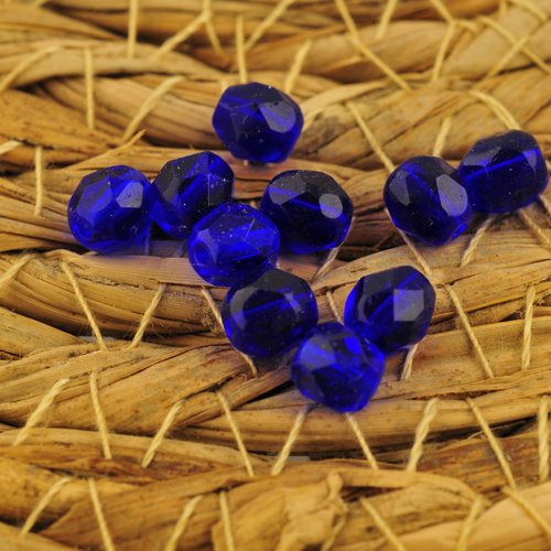 10 perles facette de bohème bleues 6 mm