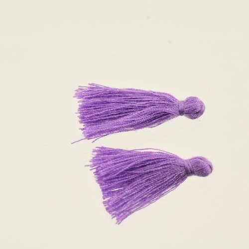 2 pompons fils satinés violet 30 mm