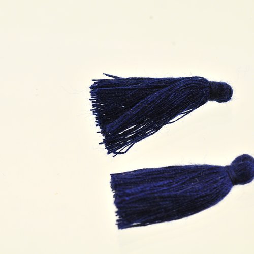 2 pompons fils satinés bleu marine 30 mm