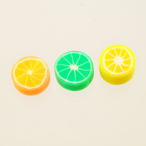 3 perles citrons et orange en pâte polymère