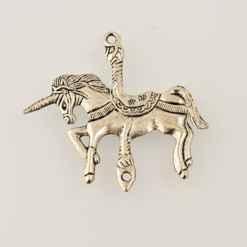 Pendentif breloque connecteur licorne en métal argenté vieilli