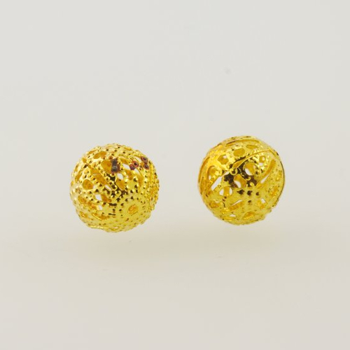 2 perles rondes dorées  filigranées 13 mm