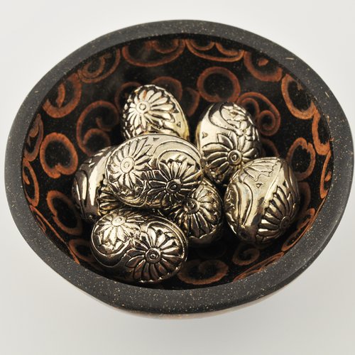 Perles résine métallisée 25 mm forme olive - lot de 7