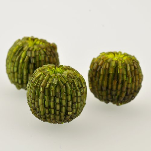 Lot 3 perles de bois perlées couleur olive