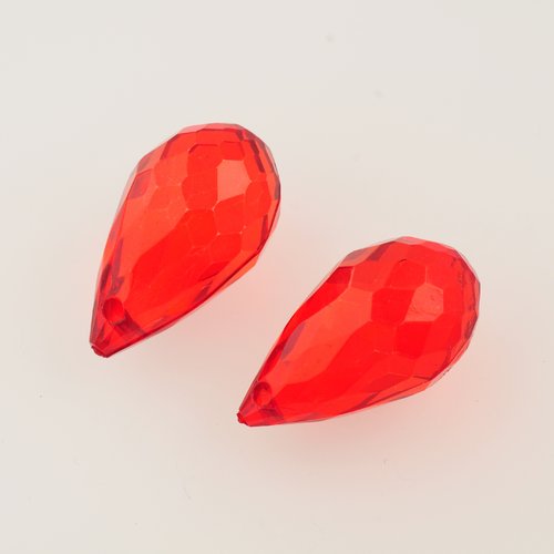 2 perles facettées goutte rouge acrylique
