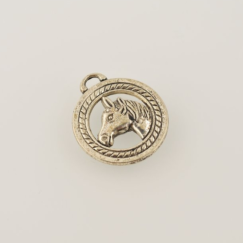 Pendentif argenté médaille cheval  de 25 mm