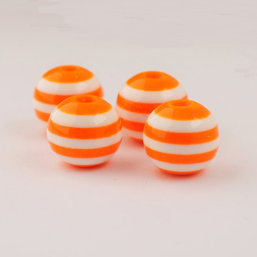 4 perles résine rayées orange/blanc