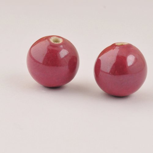 2 perles céramique aubergine 14 mm