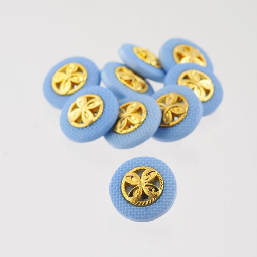 9 boutons vintage bleu ciel fleur doré à anneau