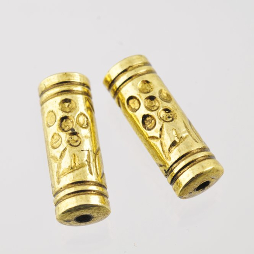2 perles tubes dorées en résine 26 mm