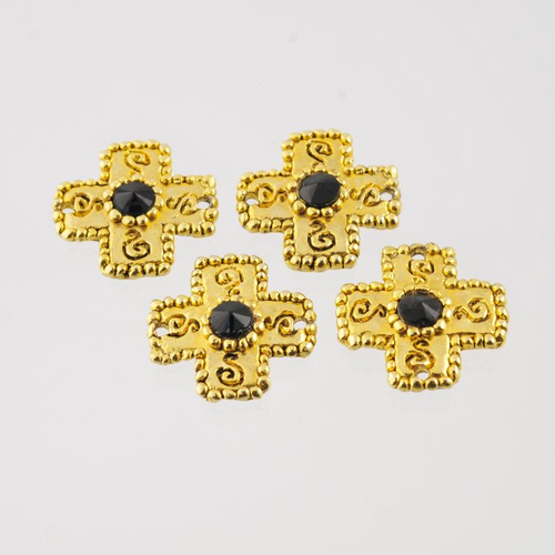 4 connecteurs croix dorées sculptées strass noir