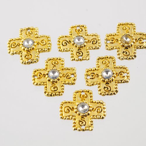 6 connecteurs croix dorés strass couleur cristal