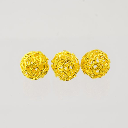 3 perles en fil doré de 12 mm