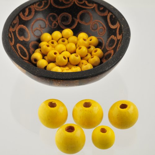 Assortiment de perles bois jaune différentes tailles