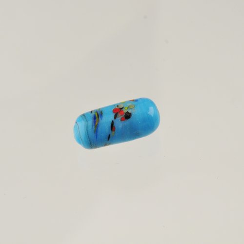 Perle cylindre bleu décoré 19 mm