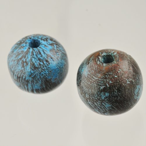 Perles rondes en bois teintées bleu de 25 mm