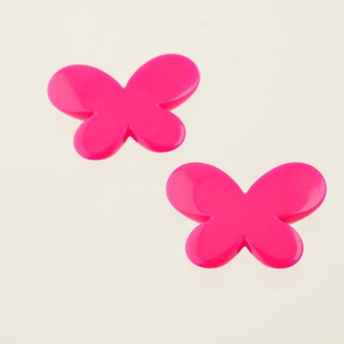 2 perles papillon résine rose 28 x 20 mm