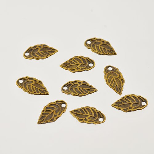 10 breloques feuilles bronze 16 mm