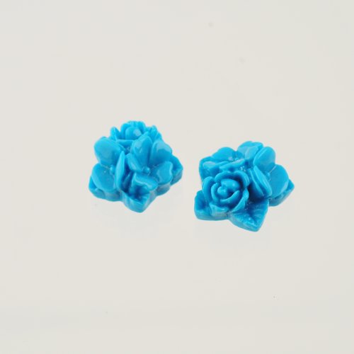 2 cabochons bleus fleurs15 mm