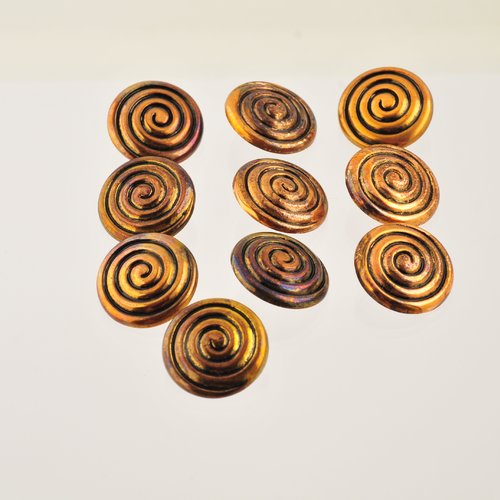 10 boutons cuivre spirale 22 mm