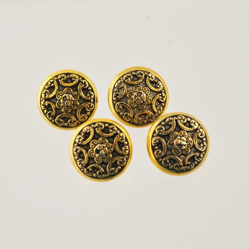 4 boutons dorés décorés 14 mm