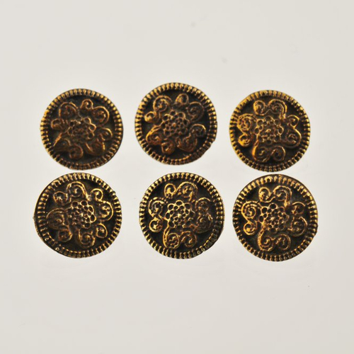 6 boutons vieil or décorés 14 mm