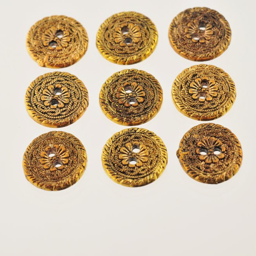 9 boutons plats décorés cuivre 12 mm
