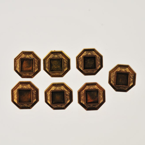 7 boutons cuivre et perles marron 12 mm