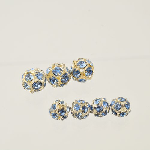 7 perles strass bleus supports dorés  8 mm x 10 mm