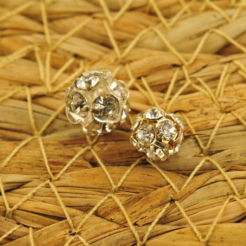 2 perles strass cristal blanc 10 mm et 8 mm