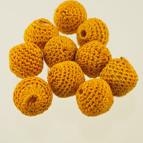 10 perles crochetées jaune curry 20 mm