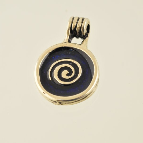 Pendentif émail bleu et spirale 17 mm