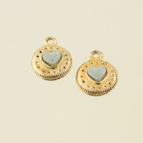 2 pendentifs argentés cœur bleu-ciel 15 mm