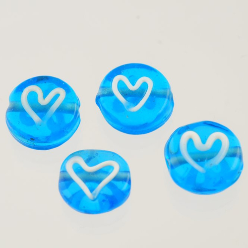 4 perles bleu turquoise et cœur 14 mm